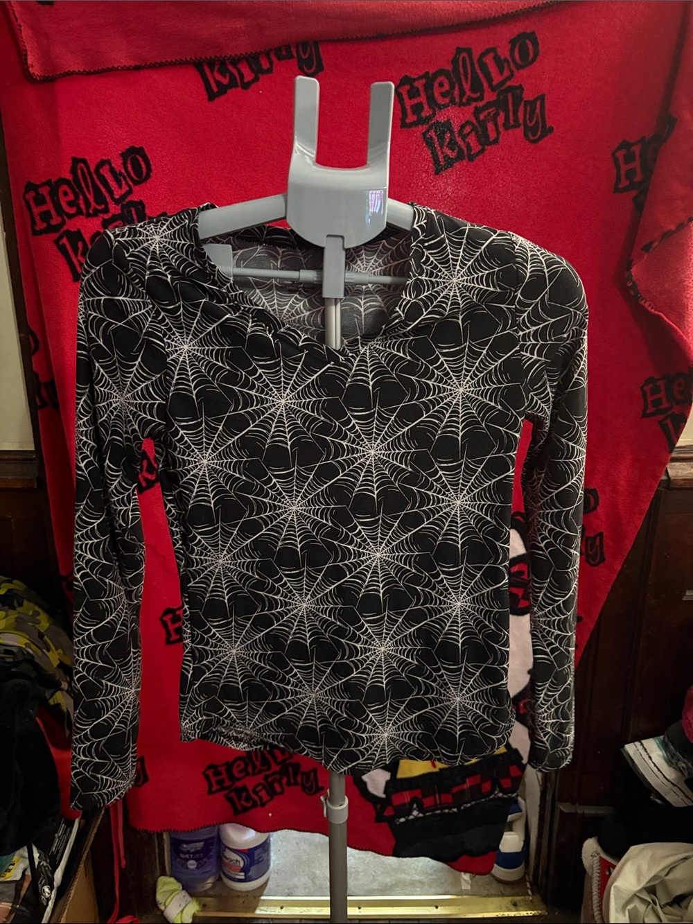 No Boundaries Black Long-Sleeve Spiderweb Print Tee
